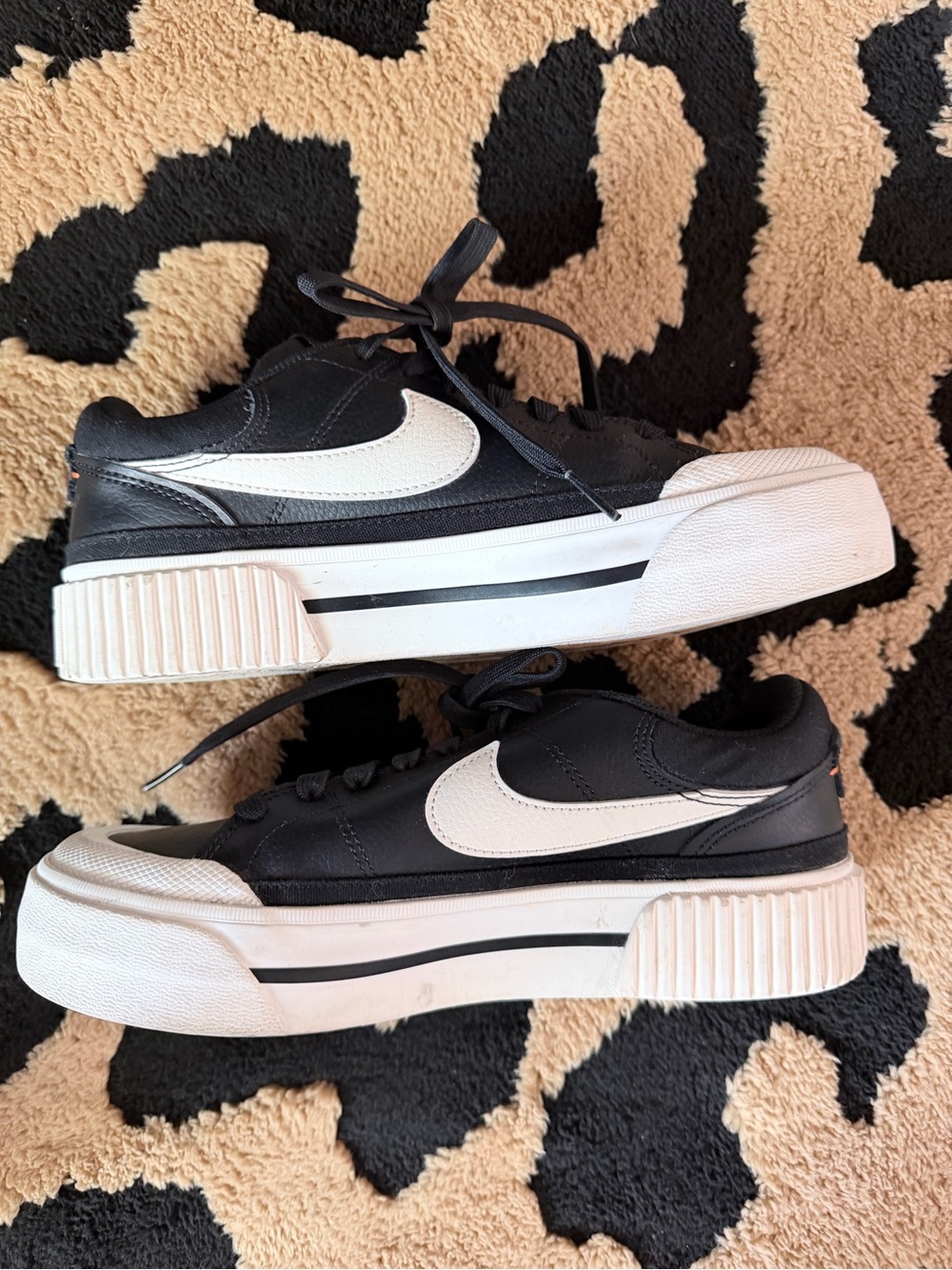 Nike Black and White Court Legacy Lift Platform Low-Top Sneakers 7.5